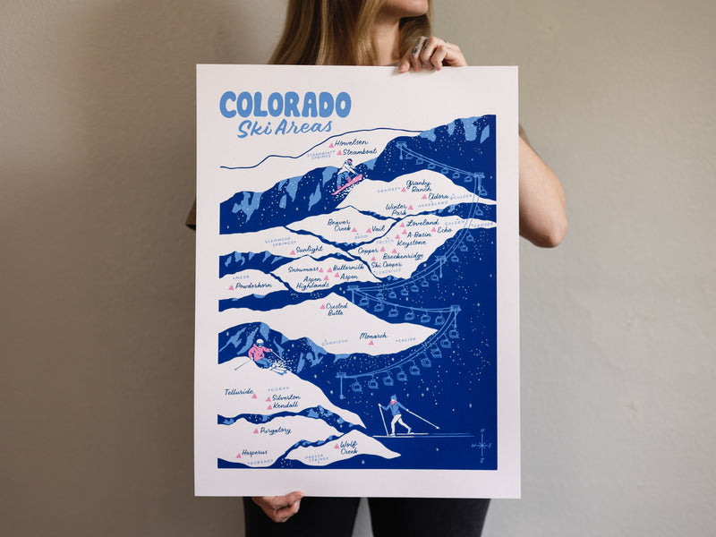 Colorado Ski Areas Poster - 18x24"