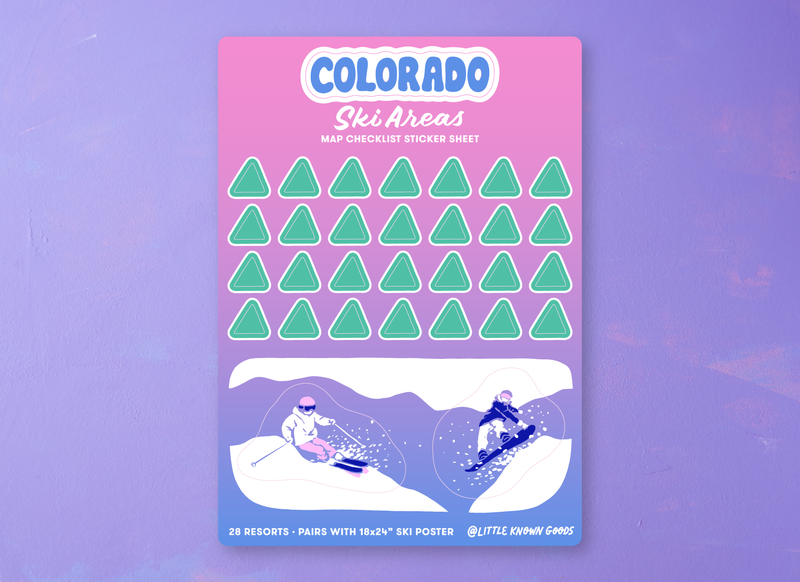 Colorado Ski Areas Map Checklist Sticker Sheet