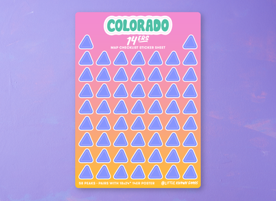 Colorado 14ers Map Checklist Sticker Sheet