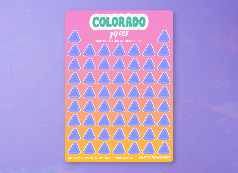 Colorado 14ers Map Checklist Sticker Sheet