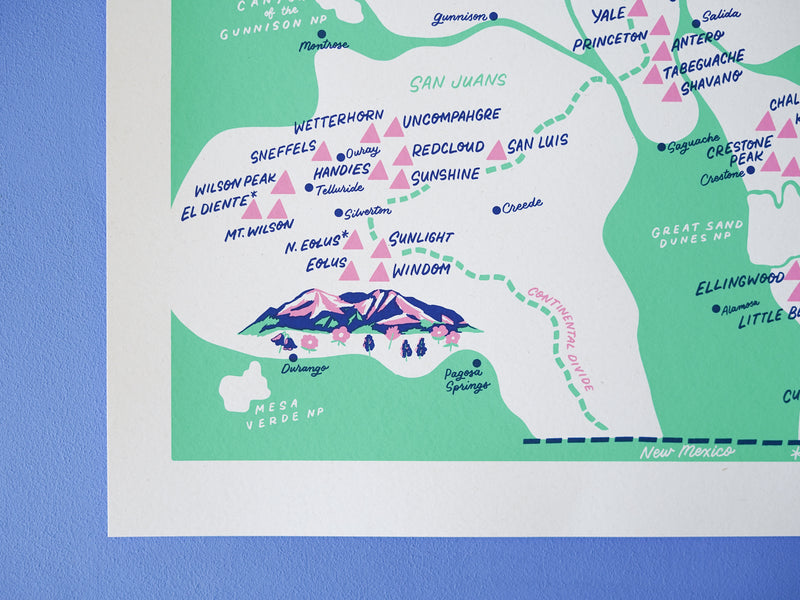 Colorado 14ers Screen Printed Poster - 18x24"