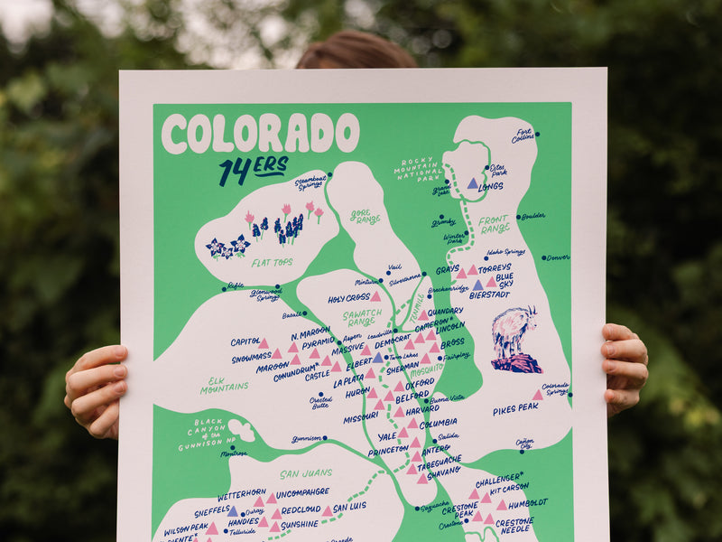 Colorado 14ers Screen Printed Poster - 18x24"