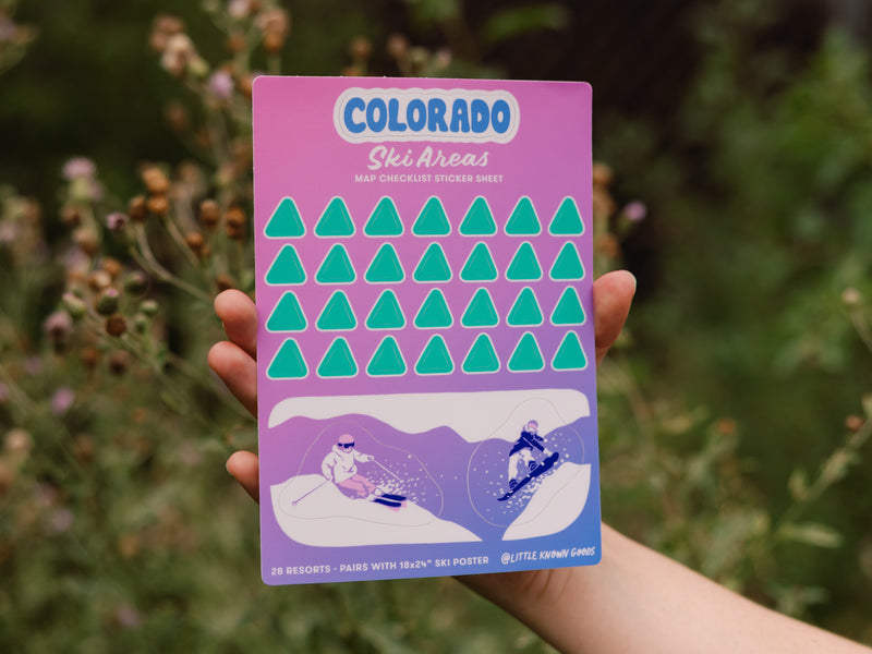 Colorado Ski Areas Map Checklist Sticker Sheet