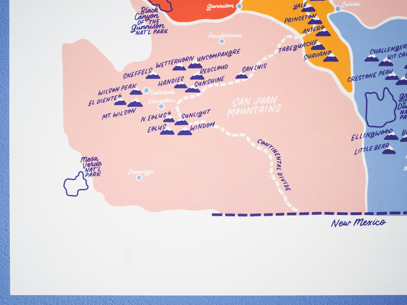 Colorado 14ers Map - 11x14"