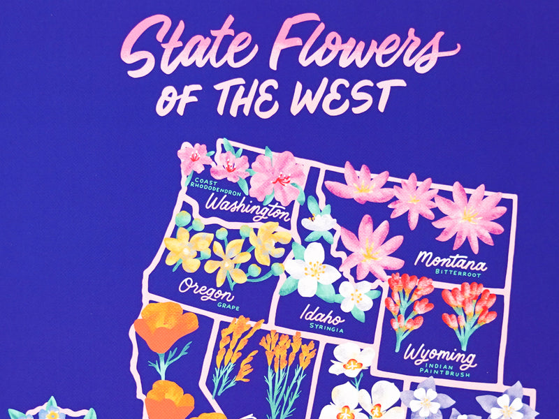 State Flowers of the West map - 12x12"