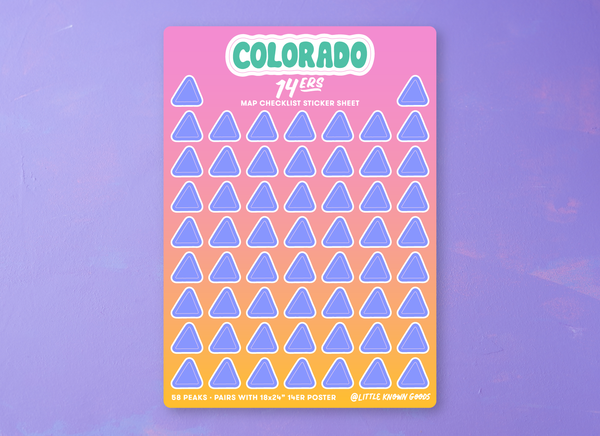 Colorado 14ers Map Checklist Sticker Sheet