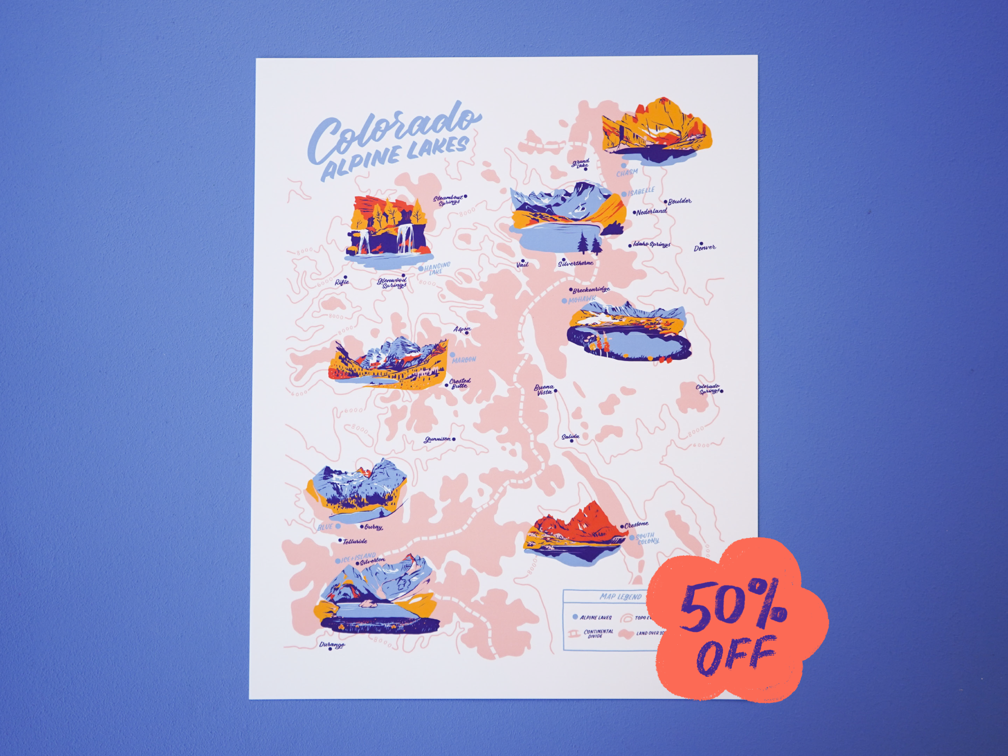 Colorado Alpine Lakes Map - 11x14"