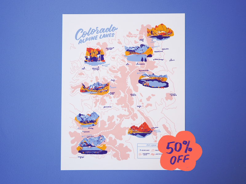 Colorado Alpine Lakes Map - 11x14"