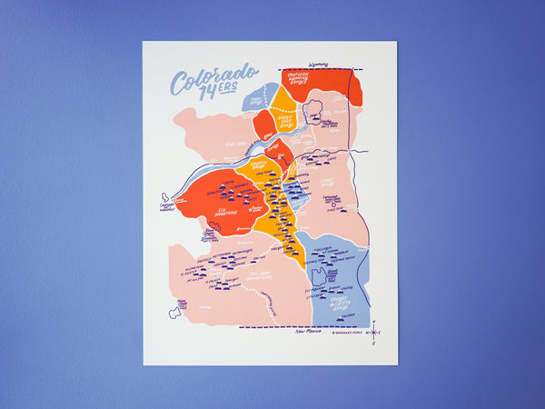 Colorado Fourteeners Map - 11x14